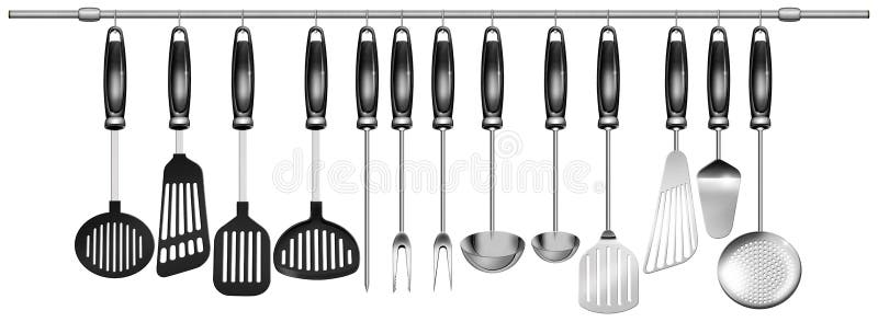 Horizontal set kitchen utensils