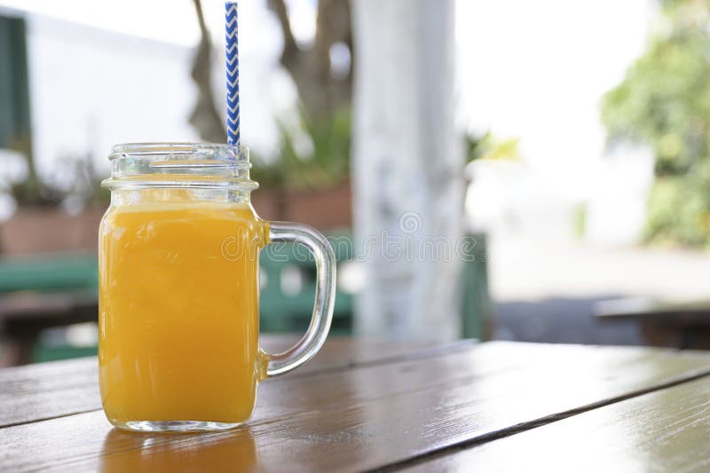 Horizontal Shot of a Jar of Homemade Orange Juice Stock Photo Image