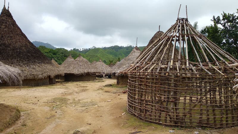 Horizontal shot of Tairona huts on the trail to the \ Lost City\  in Colombia