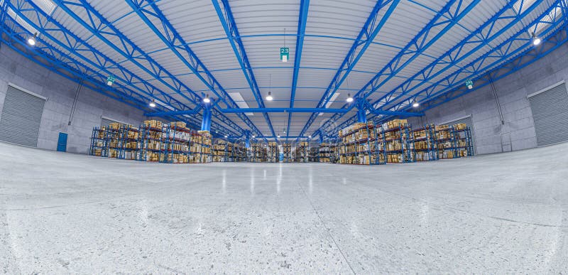 Horizontal view of a modern warehouse stock illustration