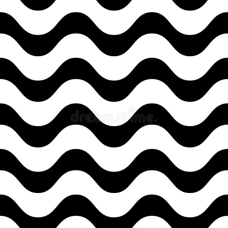 Horizontal wavy lines vector seamless pattern. Simple black & white waves, smooth stripes. Abstract monochrome background, repeat tiles. Modern design element for prints, decor, fabric, cloth, textile