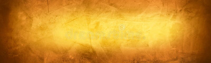 Horizontal yellow and orange grunge texture cement or concrete wall banner, blank background.