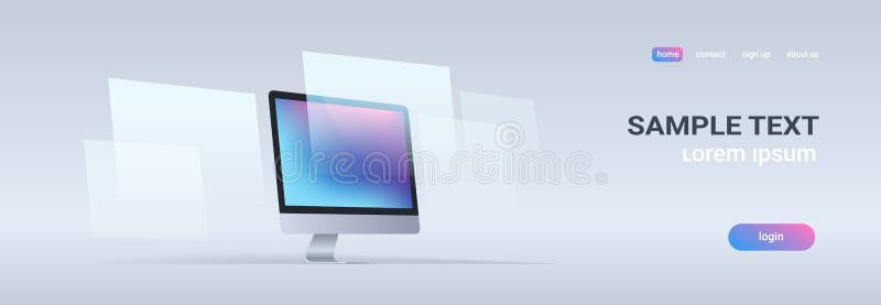 Horizontale Fahne des modernen Tischplattender computeranzeige des monitorarbeitsplatzfreien raumes des Digitaltechnikkonzeptes H
