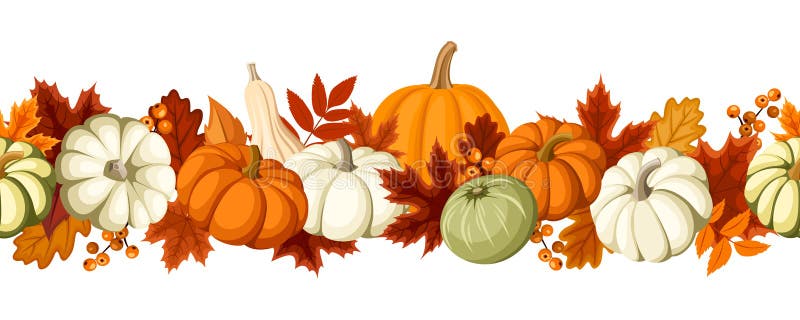 Horizontaler nahtloser Hintergrund mit Kürbisen und Herbstlaub Auch im corel abgehobenen Betrag stock abbildung