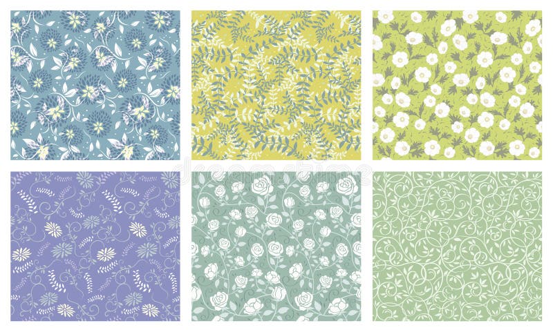 Horizontally And Vertically Repeatable Vector Seamless Floral Patterns Set. royalty free illustration