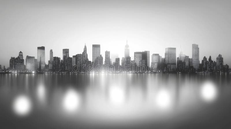 Horizonte da cidade monocromático à noite ilustração stock