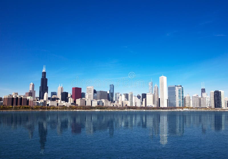 Chicago Skyline from Lake Michigan with beautiful reflection. Chicago Skyline from Lake Michigan with beautiful reflection