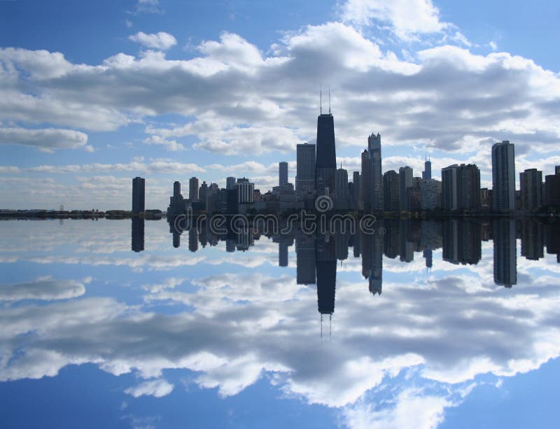 Chicago Skyline reflected in Lake Michigan. Chicago Skyline reflected in Lake Michigan