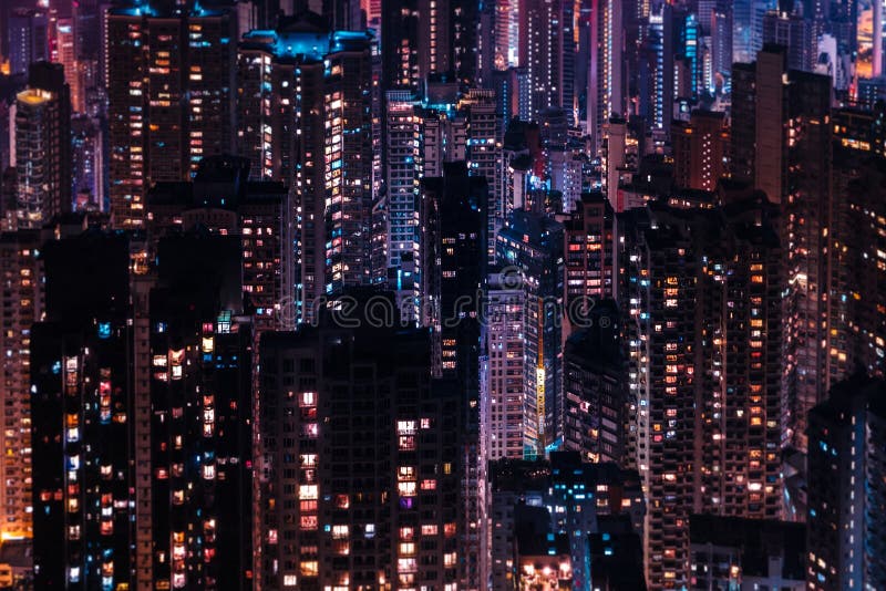 City skyline at night, skyscraper aerial , Hong Kong - - -. City skyline at night, skyscraper aerial , Hong Kong - - -