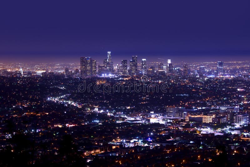 Los Angeles Night Skyline Aerial Photography. Los Angeles, California. Los Angeles Night Skyline Aerial Photography. Los Angeles, California.