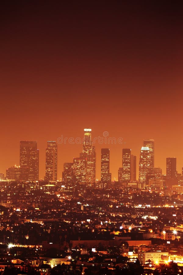 Downtown Los Angeles, night skyline. Downtown Los Angeles, night skyline