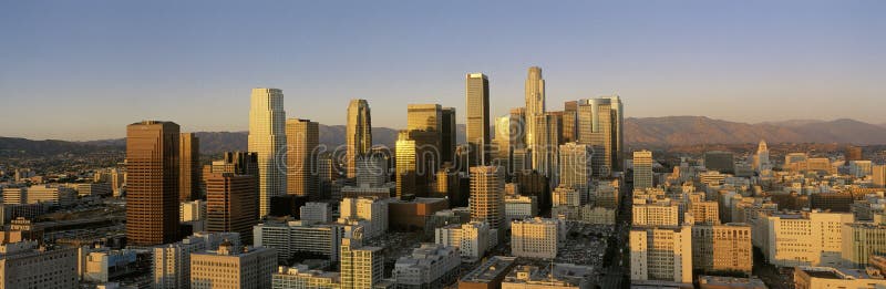 This is a view of the Los Angeles skyline at sunset. This is a view of the Los Angeles skyline at sunset.