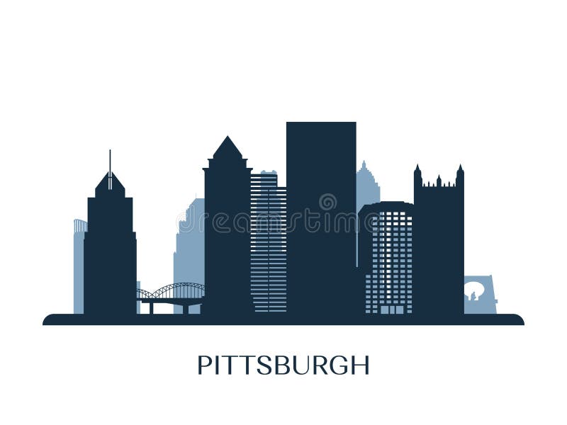Horizonte de Pittsburgh, silueta monocromática ilustración del vector Horizonte de Pittsburgh, silueta monocromática ilustración del vector