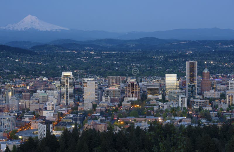 Portland Oregon skyline at dusk from Pittock mansion. Portland Oregon skyline at dusk from Pittock mansion.