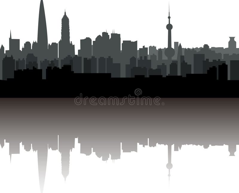 Horizonte de Shangai stock de ilustración Horizonte de Shangai stock de ilustración
