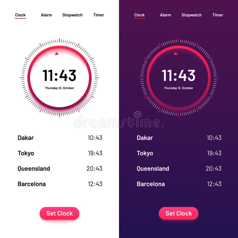 Horloge APP Ui de compte à rebours de temps pour jour et nuit Interface d'horloge pour l'illustration de vecteur de smartphone illustration stock Horloge APP Ui de compte à rebours de temps pour jour et nuit Interface d'horloge pour l'illustration de vecteur de smartphone illustration stock