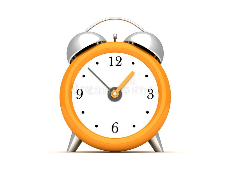 Horloge d'alarme de cuivre orange sur le blanc illustration libre de droits Horloge d'alarme de cuivre orange sur le blanc illustration libre de droits