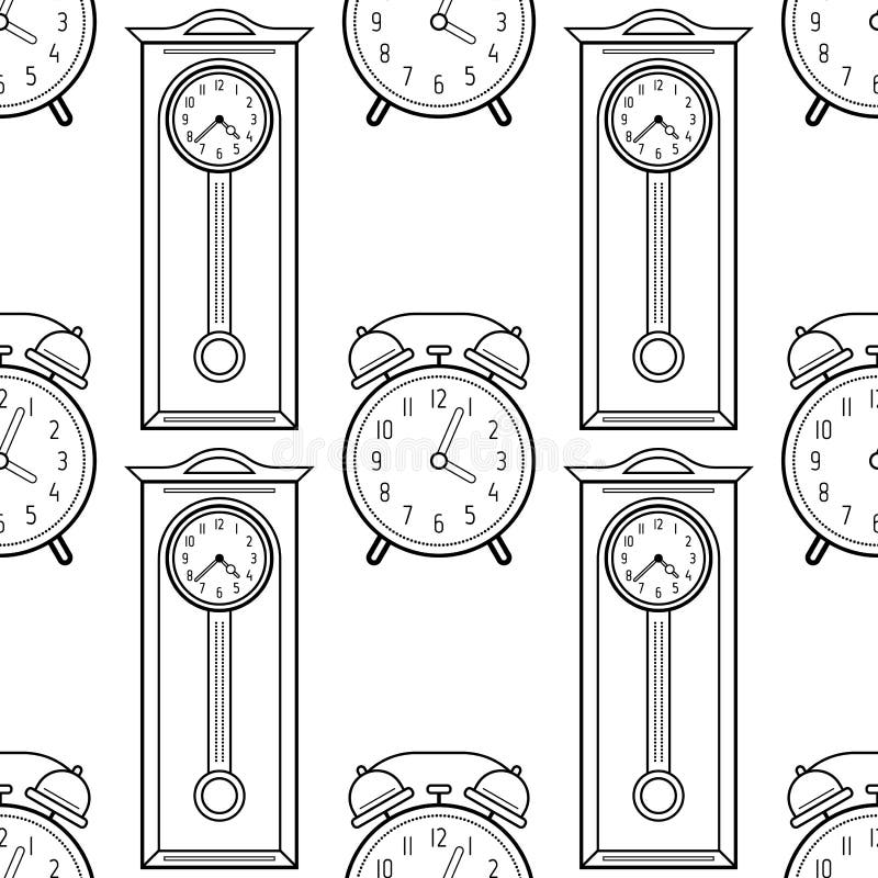 Horloge De Grand Pere Et Sablier Modele Sans Couture Noir Et Blanc Pour Livres De Coloriage Pages Illustration De Vecteur Illustration Du Horloge Couture 98977706