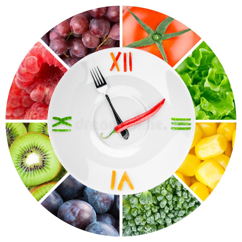 Horloge de nourriture avec des légumes et des fruits