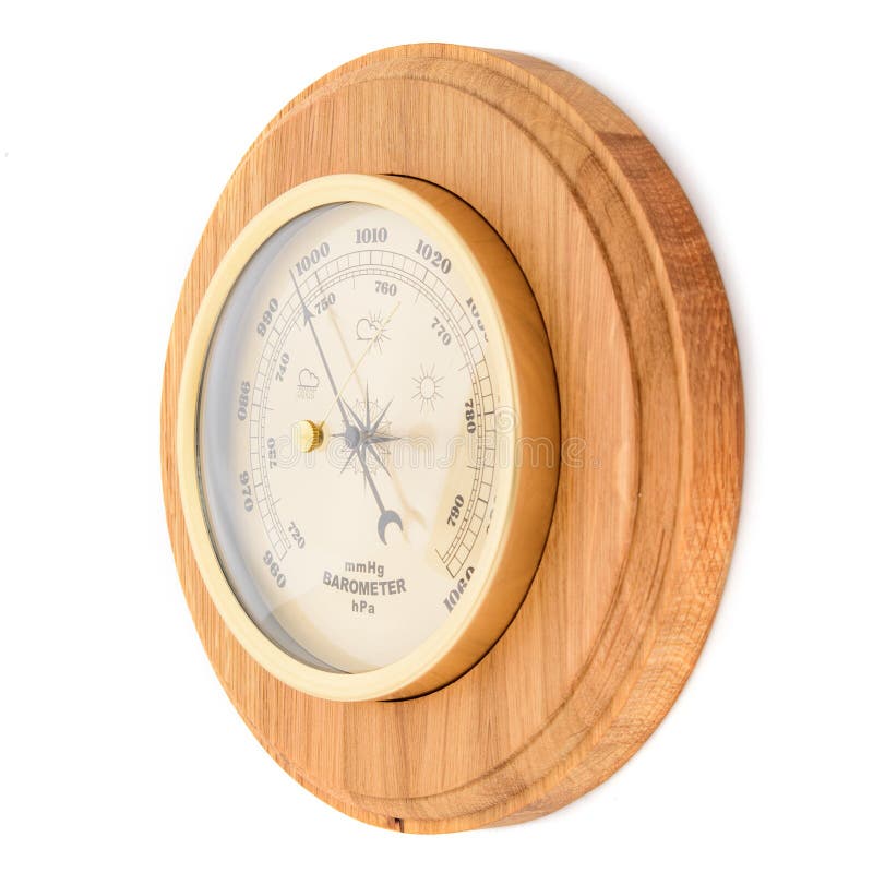 Horloge Murale En Bois Vintage Avec Baromètre Sur Fond Blanc Photo