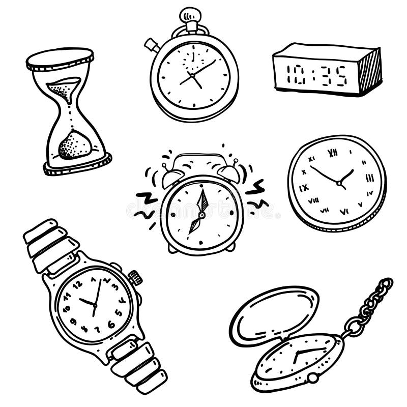 Horloges et montres réglées illustration stock Horloges et montres réglées illustration stock