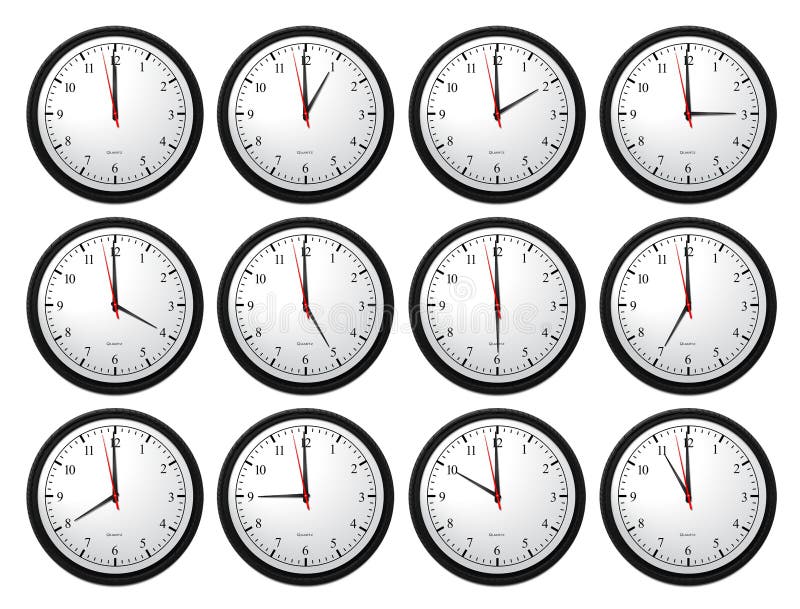 Business Concept, Wall Clocks - Showing All Times. Business Concept, Wall Clocks - Showing All Times