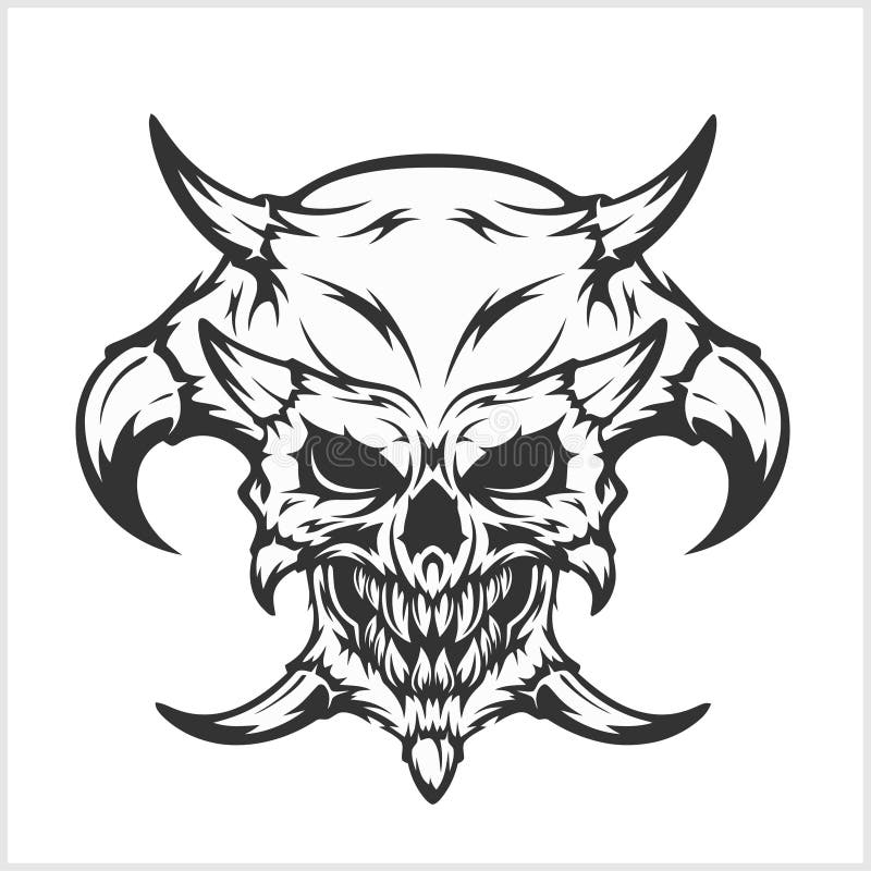Horned skull on white stock vector. Illustration of emblem 72883696