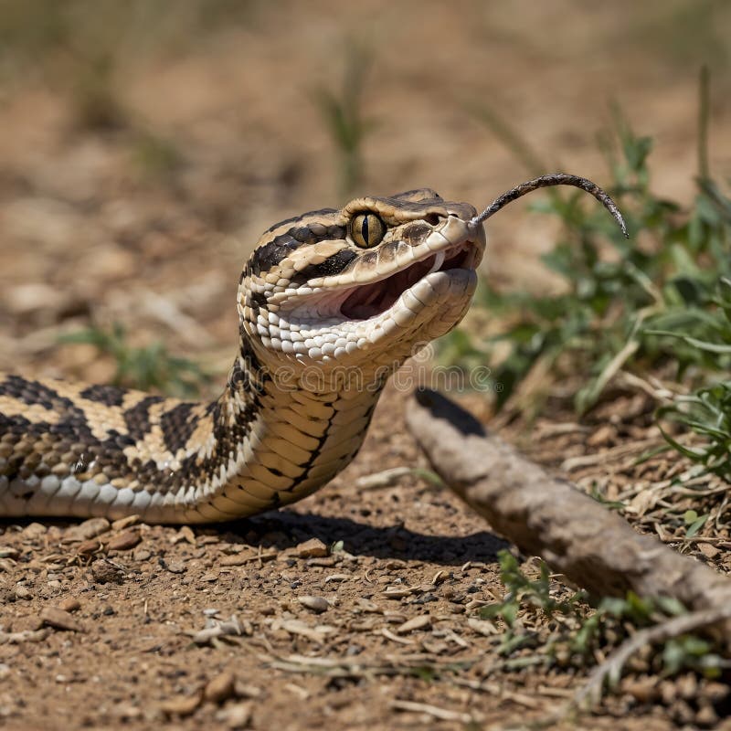 Horned Viper Coiled Among Blooming Desert Flowers, Creating a Striking Contrast with Flora vector illustration