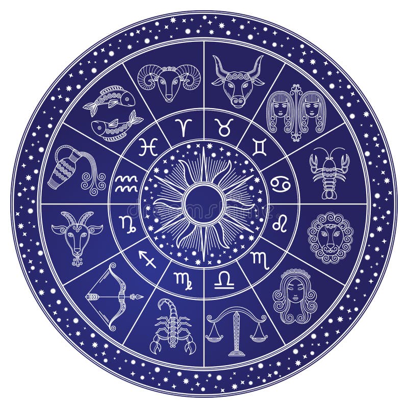 Circle Zodiac Signs with Hand Drawn Sun Stock Vector - Illustration of ...