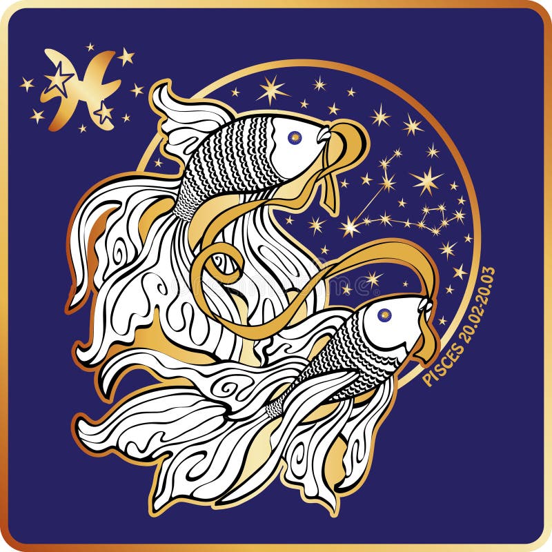 Personnage Anime Signe Astrologique Poisson Poissons Et Le Signe De Zodiaque. Cercle D'horoscope. Vecteur