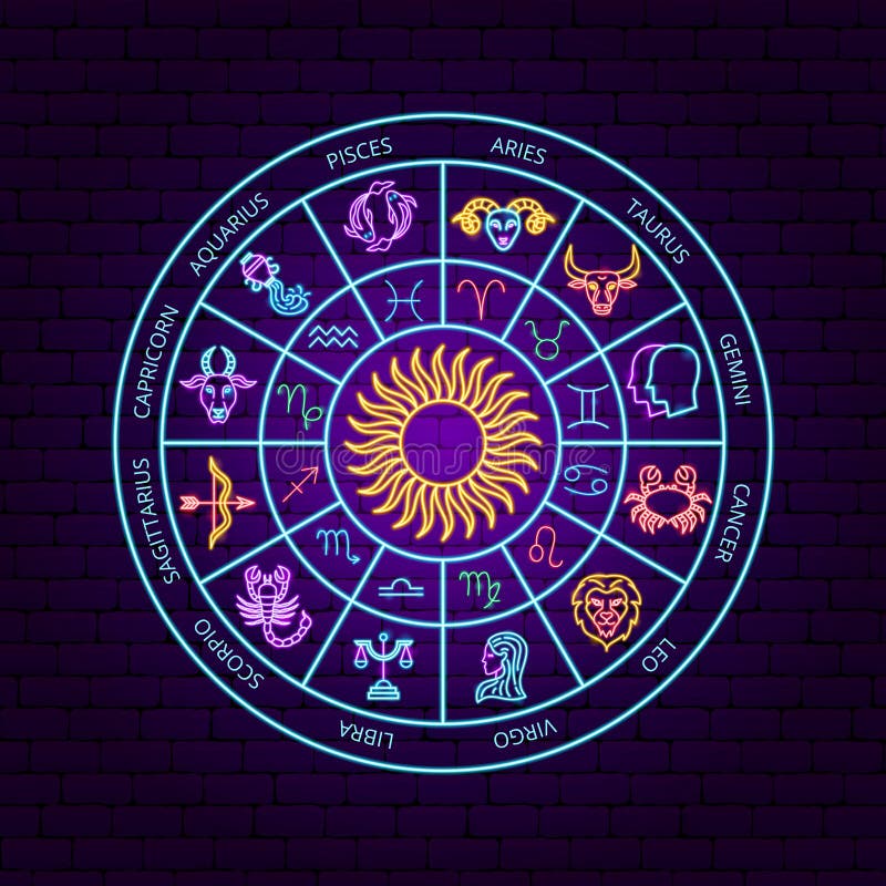 Horoscope Zodiac Neon Circle Stock Vector Illustration of pisces