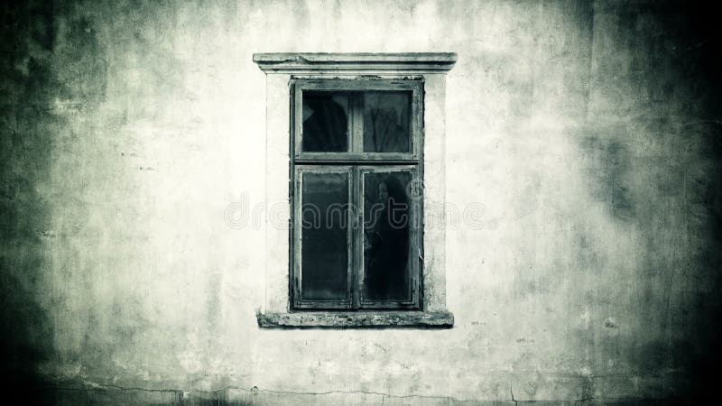 Horror Haunted Footage. Female ghost behind the old window.