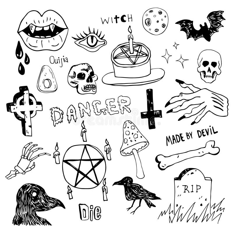 Horror Set of Halloween Doodle Sketch Set Stock Vector Illustration