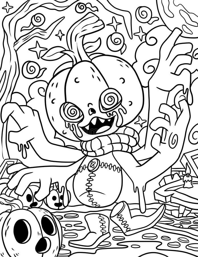 Horror Spooky Gothic Coloring Page for Adult Stock Illustration ...