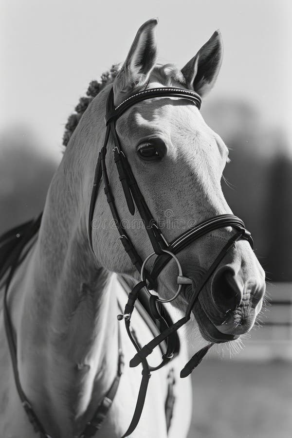 A horse with a bridle on its head royalty free stock photo