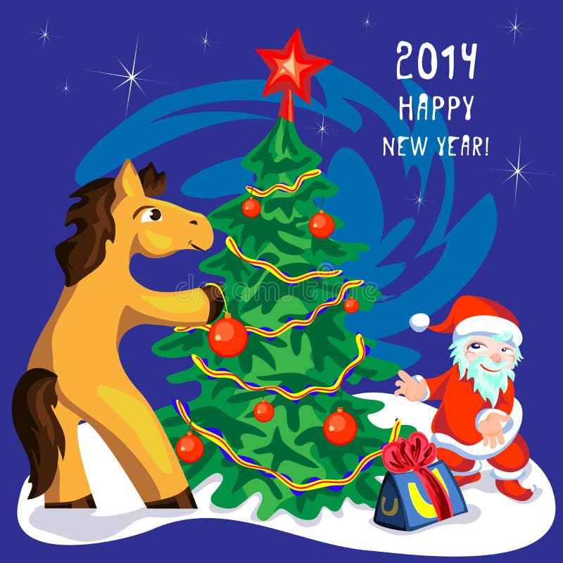 Horse and christmas tree stock vector. Illustration of horse 36089675