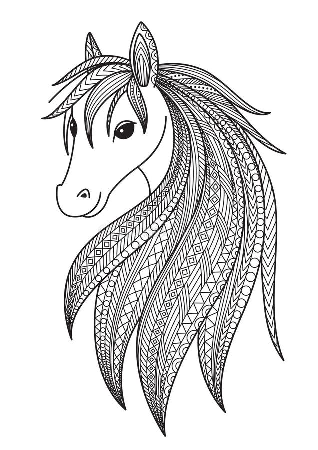 Horse Doodle Coloring Book Page. Antistress for Adult. Zentangle Style ...