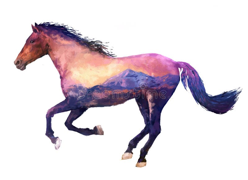 Horse double exposure illustration vector illustration