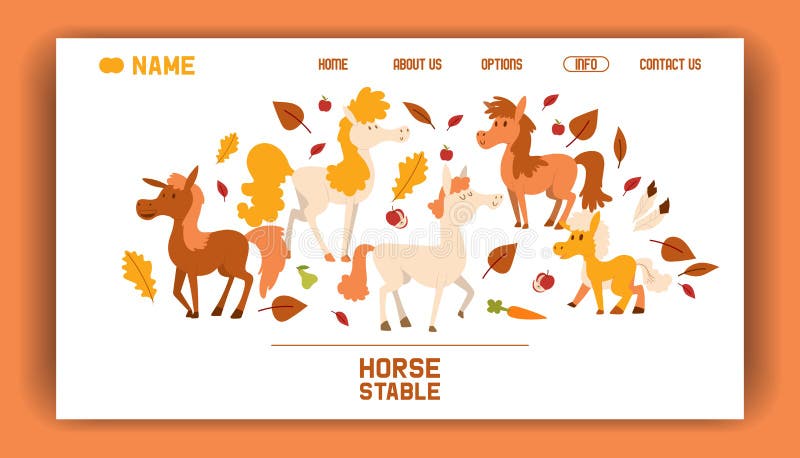 Horse farm stable vector flat cartoon illustration landing page. Purebred beautiful animal thoroughbred banner. Brown stock illustration Horse farm stable vector flat cartoon illustration landing page. Purebred beautiful animal thoroughbred banner. Brown stock illustration