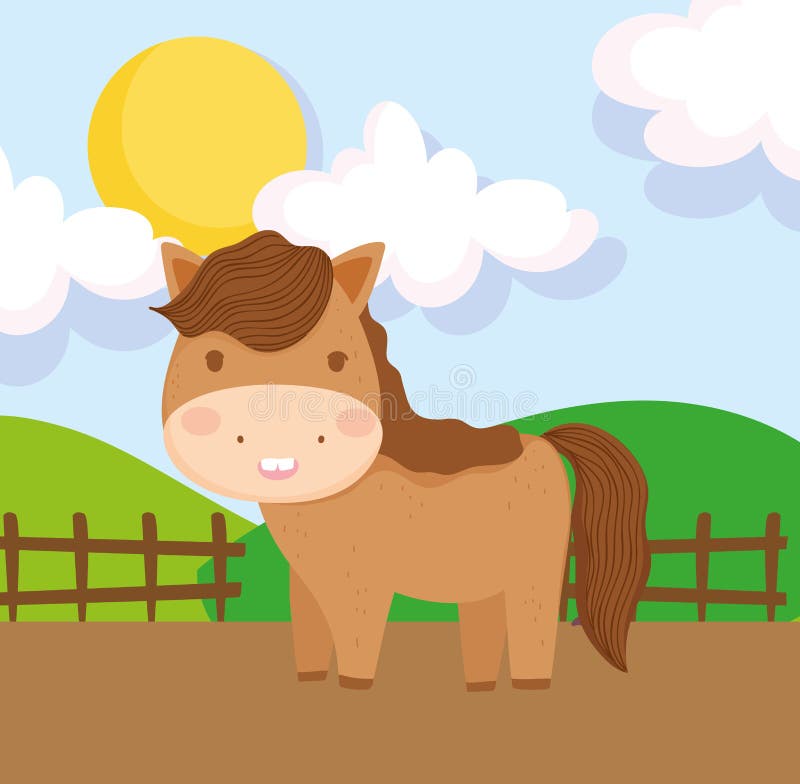 Download Horse Fence Field Sun Hills Farm Animal Cartoon Stock ...
