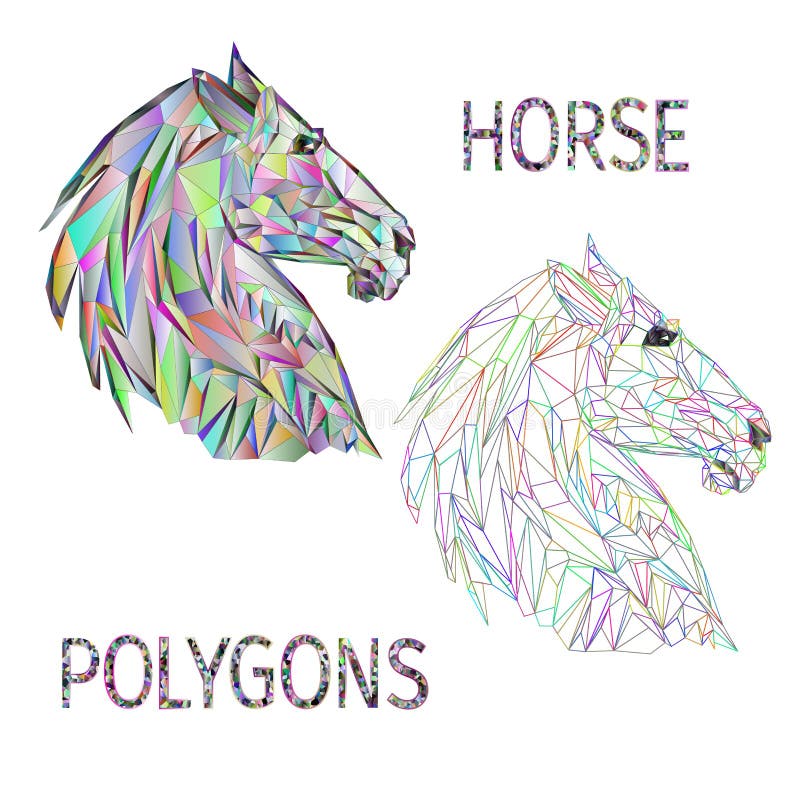 Horse Head Triangle Polygons Coloured and Outline Vector Illustration
