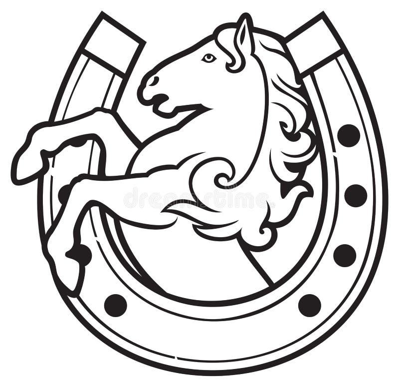 Horse and Horseshoe Black and White Stock Illustration - Illustration ...
