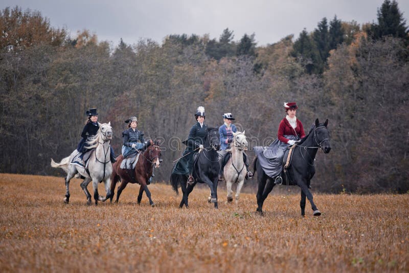 Horse-hunting with ladies in riding habit