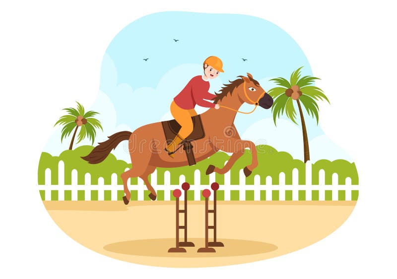 Horse Race Cartoon Illustration with Characters People doing Competition Sports Championships or Equestrian Sports in Racecourse vector illustration