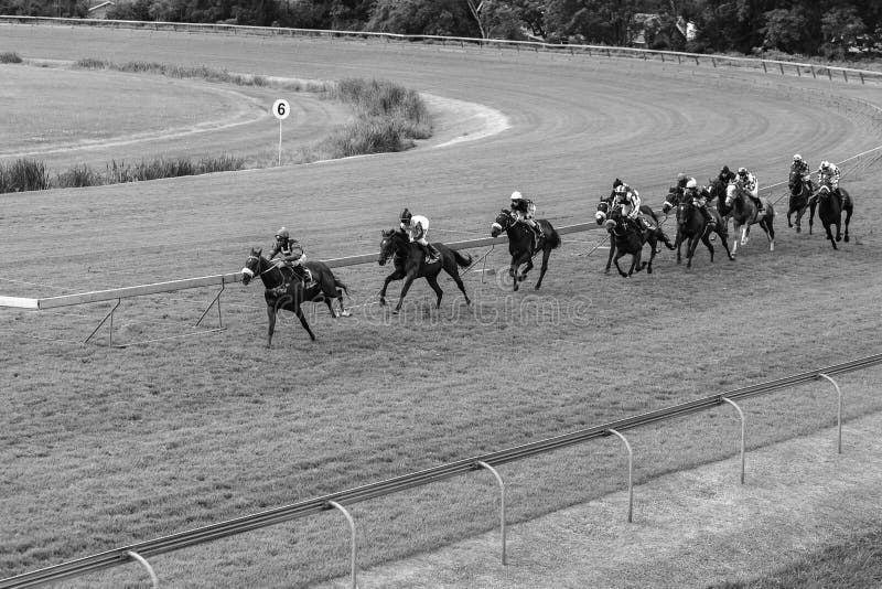 Horse Racing Jockeys Track Black White Vintage