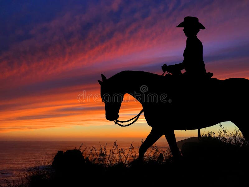 Horse and Rider Silhouette Sunset
