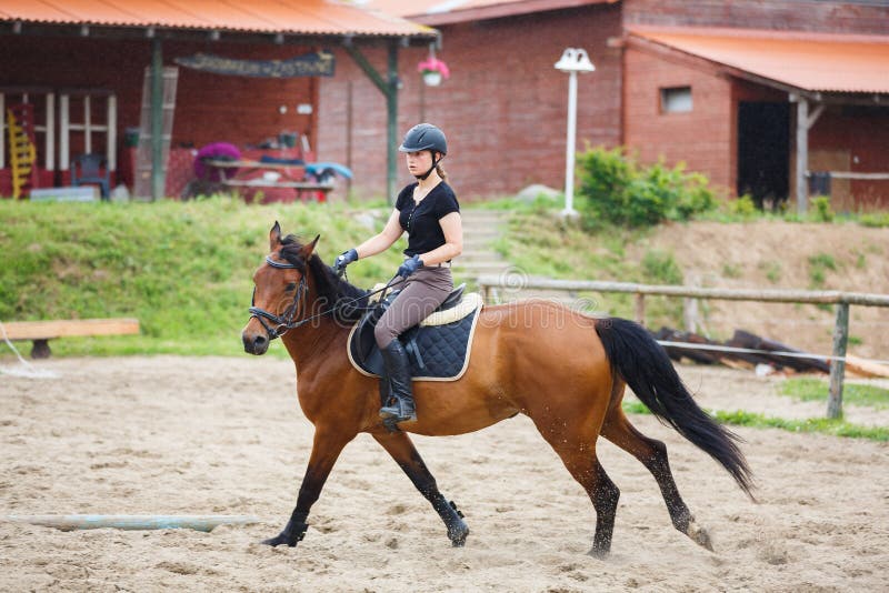 Horse Rider is Training in the Arena Stock Image Image of outside