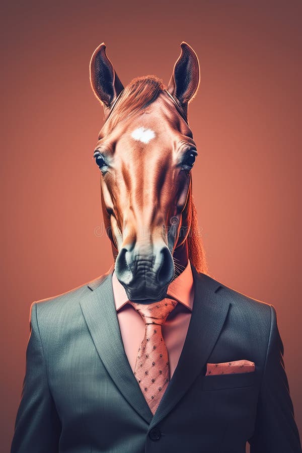 Horse in Suit Half Length Frontal View Stock Illustration
