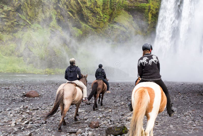 Horseback Riding at Skogafoss Waterfall, Iceland Stock Image Image of
