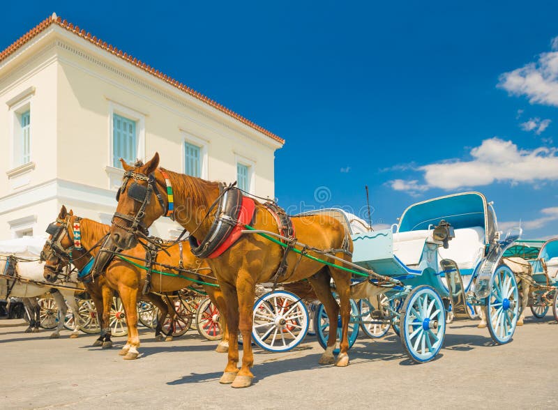 Horsedrawn taxis on the island of Spetses